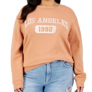 LOVE TRIBE women Plus Size Los Angeles Graphic Sweatshirt top Orange 1X New